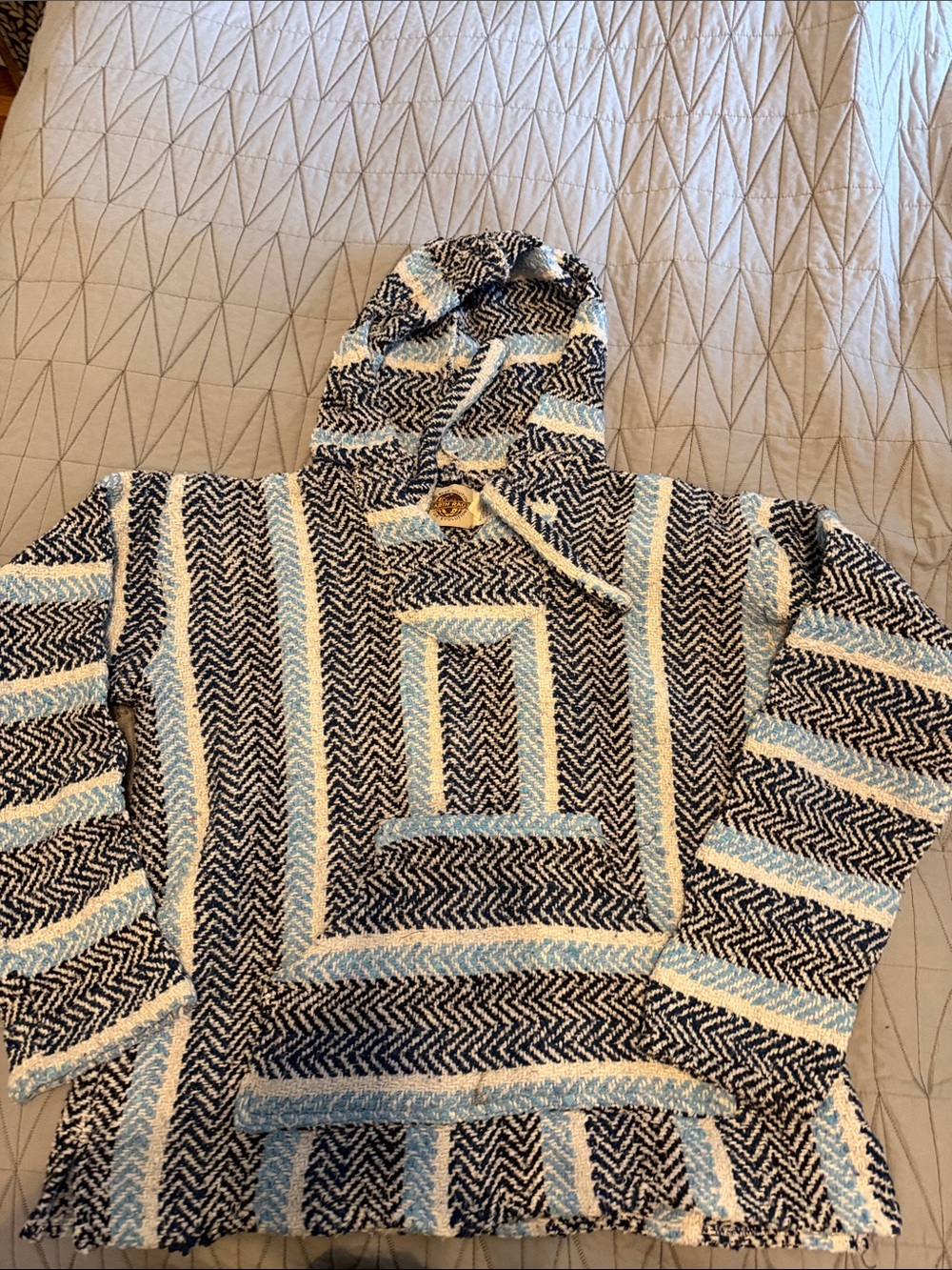 Striped Hooded Baja Jacket in Navy, White & Light Blue